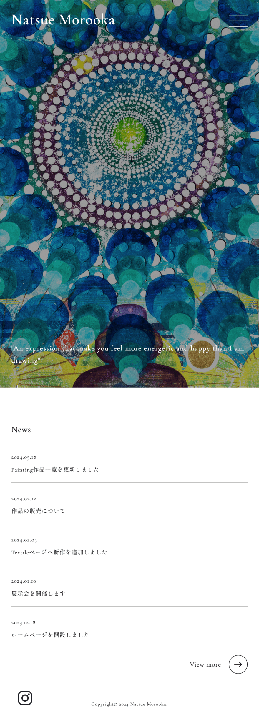 Natsue Morooka様　ポートフォリオサイトSP表示画像